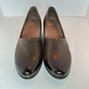 Dansko Fawna Brown Leather Wedge Pumps Womens 40 V-Cut Slip On Shoes 8901671200